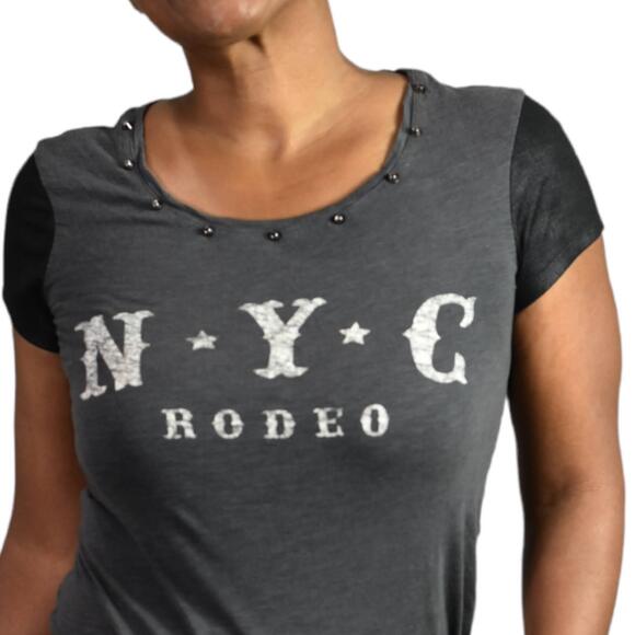Express NYC Rodeo Tee Gray Black Size Short Sleeve Western Studded Size Small - Picture 2 of 14